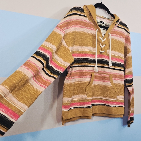 NWT SO Women's Striped Oversized Hoodie Sweater - Multicolor - Picture 5 of 8